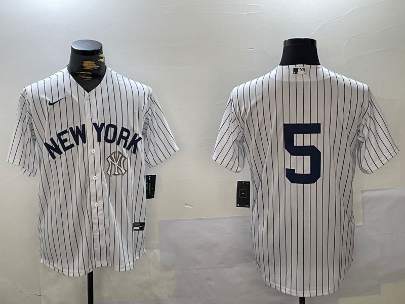 Men New York Yankees #5 No Name White Stripe Fashion Nike 2024 MLB Jersey style 4->new york yankees->MLB Jersey